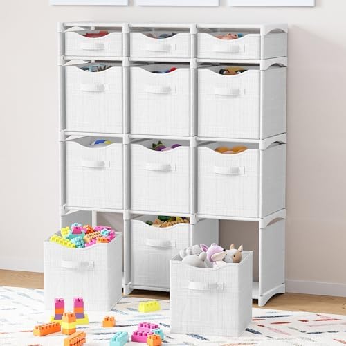 Cube Storage Organizer with Storage Bins Included - The Perfect Closet Organizers and Storage Solution. Includes 12 Storage Cubes, Great For Toy Storage, Closet Storage, Clothes Storage (White-Grey) - Image 2