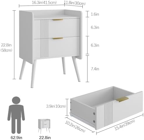 Aenuert White Nightstand Modern Bedside Table with 2 Storage Drawer, Small Night Stand, Wooden Sofa Side Table for Bedroom,Study Room and Small Spaces - Image 2