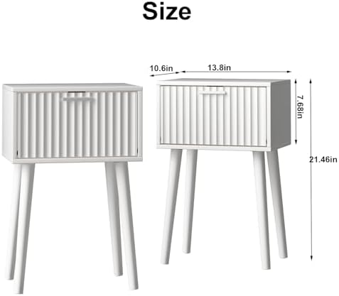 LAATOOREE Nightstands Set of 2, Small Bed Side Table with Fluted Door - Image 3