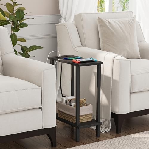 TUTOTAK Narrow Side Table, 2-Tier Small End Table with Charging Station - Image 2