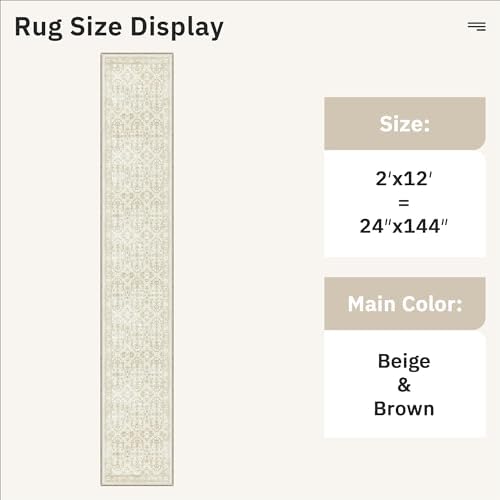 Soalmost Runner Rug 2x12 Washable Hallway Kitchen Runners Beige/Brown - Image 5