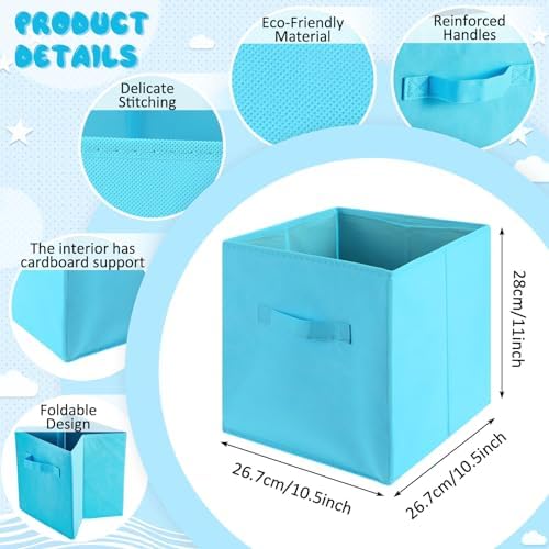 Yinder 12 Pcs Cube Storage Bin Blue 10.5''x10.5''x11'' Storage Cubes - Image 2