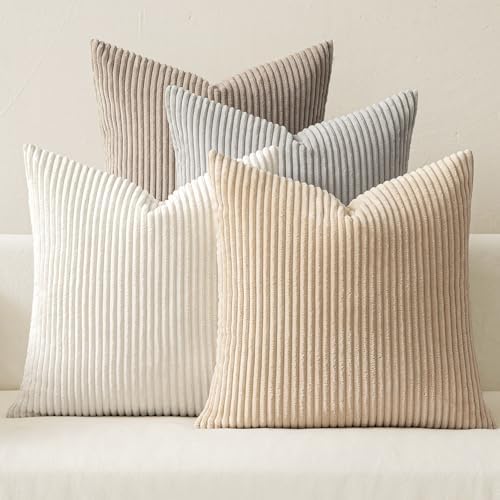 MIULEE Soft Corduroy Decorative Throw Pillow Covers Neutral Tan 18x18 by MIULEE