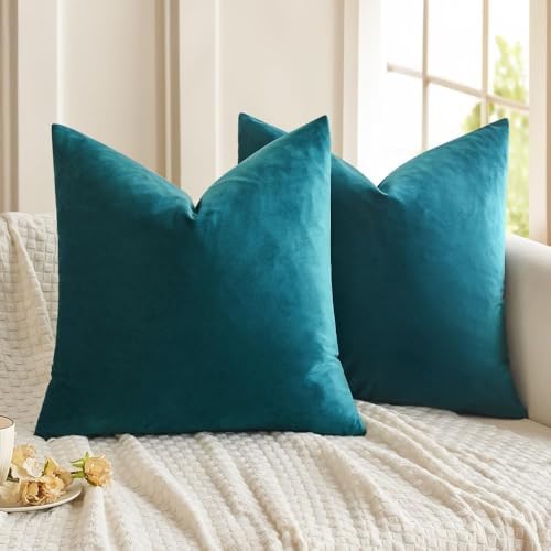 MIULEE Velvet Throw Pillow Covers 22x22 Inch Pack of 2 Teal by MIULEE