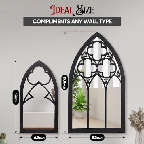 Gothic Mirrors Wall Decor - 3 Piece Set 15.8 Inch Gothic Furniture Cathedral Mirrors - Halloween Decor for Bathroom and Kitchen - Goth Accessories for Bedroom - Witchy Gifts for Women - Image 4