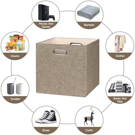 Posprica Collapsible Storage Bins,13×13 Foldable Storage Cube Boxes Fabric Drawer Fabric Storage Bins Vinyl Record Light Coffee, 4 Pack - Image 5