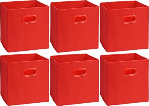 Simple Houseware 11-Inch Foldable Cube Storage Bins with Handles, Red - Image 6