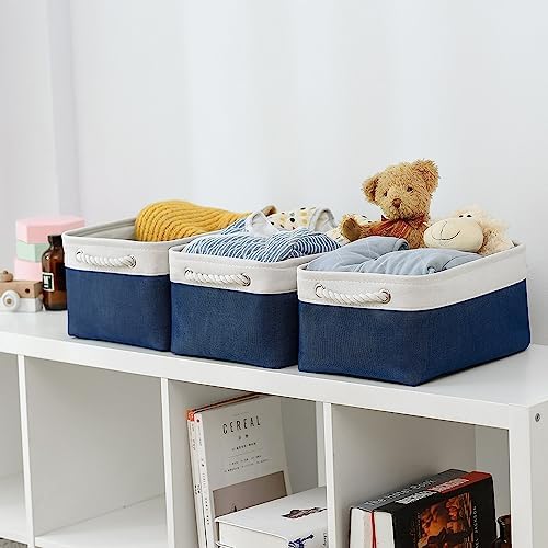 TheWarmHome Storage Bins for Shelves - 1 Pack 13.8x9.7x6.7 inch Collapsible Storage Basket for Organizing, Dog Toy Bin for Closet Organizer laundry Cloth Nursery (White & Jean Blue) - Image 2