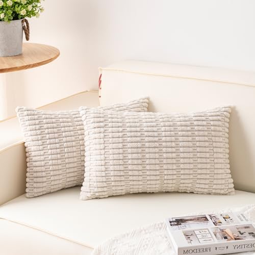 Pack of 2 Corduroy Decorative Throw Pillow Covers 12x24 Inch, Cream White by Unknown