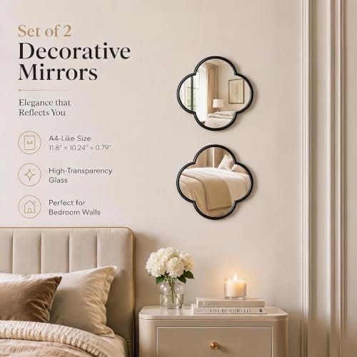 2 PCS Clover Mirror Wall Decor, Metal Framed Glass Mirror Tiles, Lucky Four Leaf Clover Design Decorative Mirrors for Home Office, Dorm, Hallway, DIY Wall Art Mirror Set - Image 6
