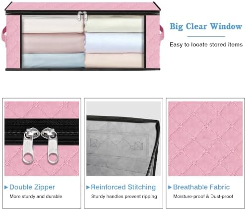 HomeHacks 3-Pack Clothes Organizer Storage Bags, 35L Storage Bins, Pink - Image 4