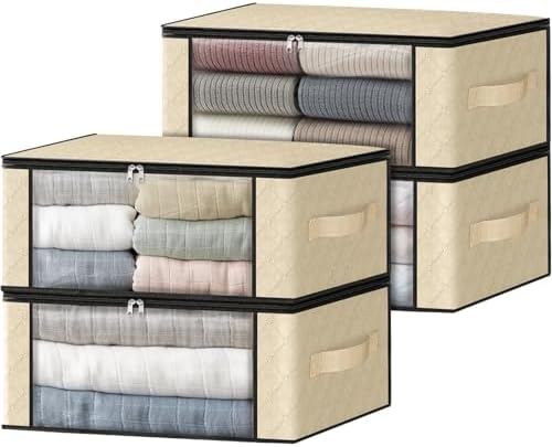 HomeHacks 4-Pack Clothes Organizer Storage Bags, 35L Storage Bins, Beige by HomeHacks