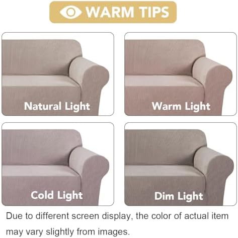 H.VERSAILTEX Stretch Sofa Covers for 3 Cushion Couch Covers Sofa Slipcovers for Living Room Feature Thick Checked Jacquard Fabric with Elastic Bottom, Sofa Large - Sand - Image 3