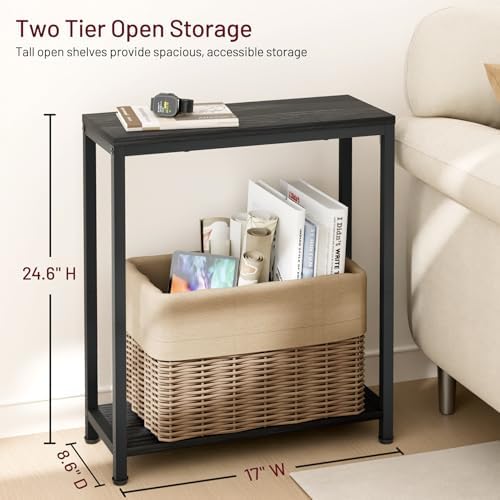 SLEEPING LAMB Narrow Small Side Table for Small Space, 2 Tier Sofa Skinny End Table for Living Room, Bedroom Beside Slim Nightstand, Rustic Black - Image 5