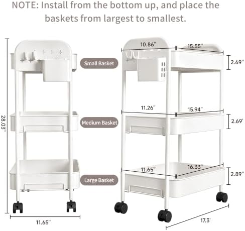 Heavy-Duty Rolling Cart 3 Tier Metal Utility Storage Cart - Image 2