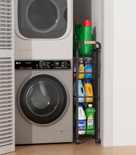 AOODA 4 Tier Laundry Room Cart with Top Detergent Holder, Pure Black - Image 5