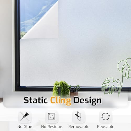 LUTE Frosted Glass Window Privacy Film, Static Cling, Pure, 17.5" x 157.4" - Image 6