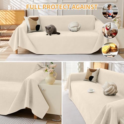 Deep Dream Cat-Scratch Resistant Couch Cover, Waterproof Sofa Cover for 3 Cushion Couch Washable, Pet Friendly Couch Protectors Anti Slip Thickened Love Seat Slipcovers for Dogs Pets,71" x 118",Beige - Image 5