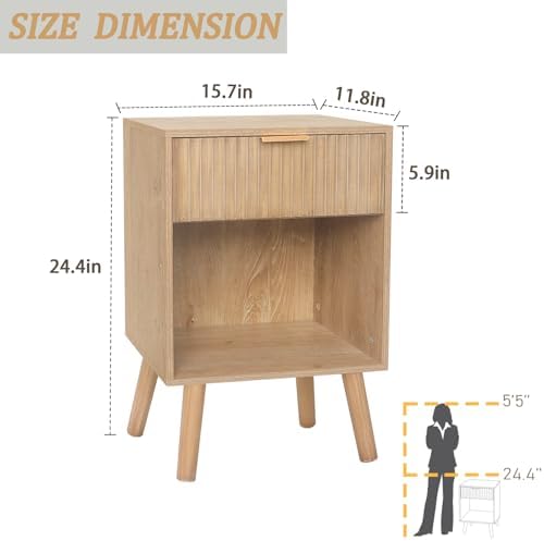 Fultyle Fluted Night Stand, Modern Bedside Table with Drawer and Open Shelf - Image 4