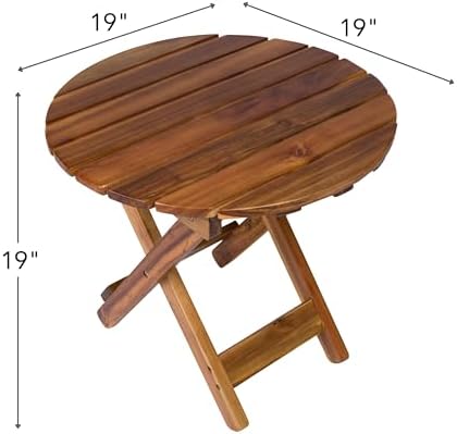 Shine Company Indoor/Outdoor Adirondack Round Folding Acacia Wooden Side Table, White - Image 3