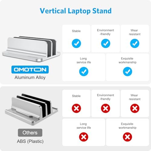 OMOTON Dual Vertical Desk Laptop Stand Holder, Fits MacBook Air/Pro, Silver - Image 2