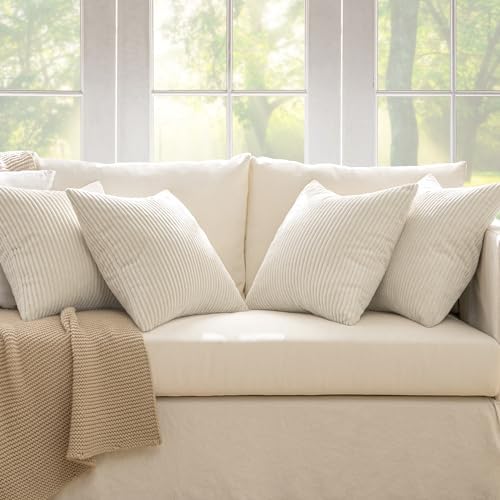 MIULEE Soft Corduroy Decorative Throw Pillow Covers Cream White 18x18 - Image 5