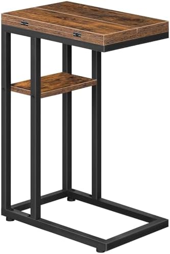 HOOBRO Foldable C Shaped End Table, C Shaped Side Table with Storage Shelf, Slide Under Couch Table for Sofa, Small Spaces, for Living Room, Bedroom, Easy Assembly, Rustic Brown BF29SF01 by HOOBRO