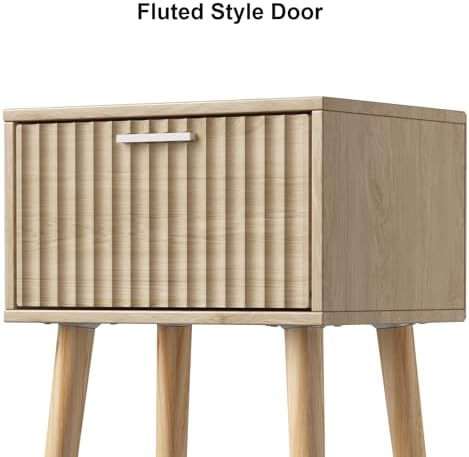 LAATOOREE Nightstands Set of 2, Small Bed Side Table with Fluted Door - Image 6
