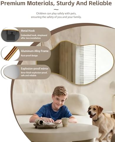 Irregular Wall Mirror 20"X 36" Asymmetrical Gold Bathroom Mirror Abstract Decorative Wall Hanging Mirror for Bedroom, Living Room, Bathroom, Entryway, Hallway - Image 5
