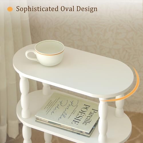 MaxSmeo Narrow Side Table, Small End Table with 3-Tier Open Shelf, White - Image 6