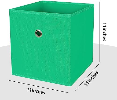 Foldable Storage Cubes Bins ,11 Inch Cloth Storage Cube Fabric Storage Box Cubes Organizer Baskets with Handles for Home Organizer Set of 6 (Green) - Image 2