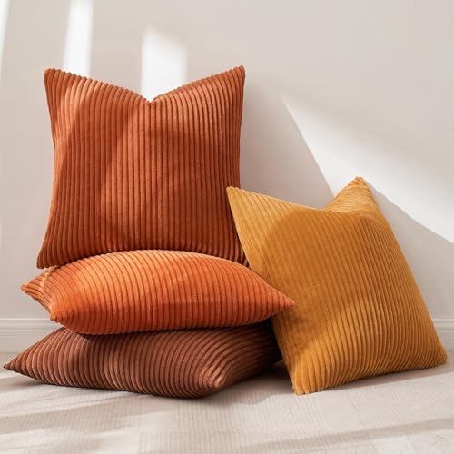 MIULEE Fall Corduroy Decorative Throw Pillow Covers Orange Rust 18x18 - Image 5