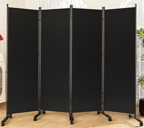 SUNALLY Room Divider Privacy Screens, 4 Panels Dividers with Wheels, Black by SUNALLY
