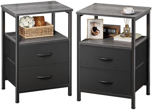 Huuger Night Stand Set of 2, Nightstand with 2 Drawers, Bedside Table by Huuger