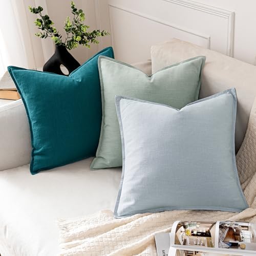 MIULEE Decorative Linen Pillow Covers 18x18 Inch Teal Blue - Image 5