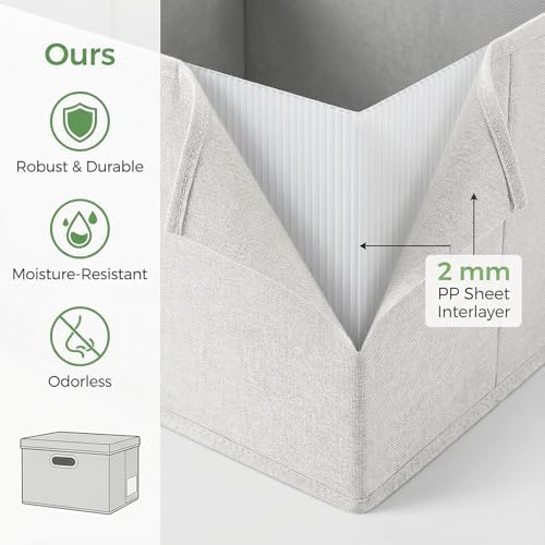 PRANDOM Storage Bins with Lids [3-Pack] Linen Fabric Foldable Storage Boxes Organizer Containers Baskets Cube with Cover for Bedroom Closet Office Beige（11.4X8.6X6.7 - Image 6