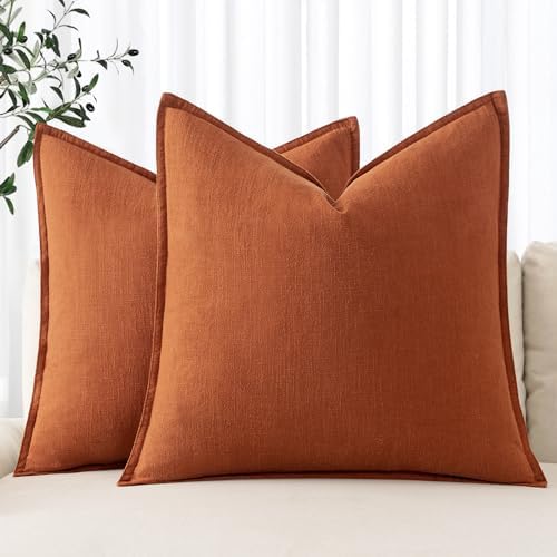 MIULEE Decorative Linen Euro Sham Pillow Covers 26x26 Rust by MIULEE