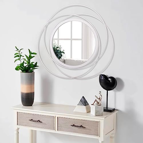 White Round Wall-Mounted Mirrors Wire Modern Metal Frame Arts Mirrors Home Decoration Hallway Bathroom Bedroom Living Room Farmhouse Entryway Large 20" - Image 5