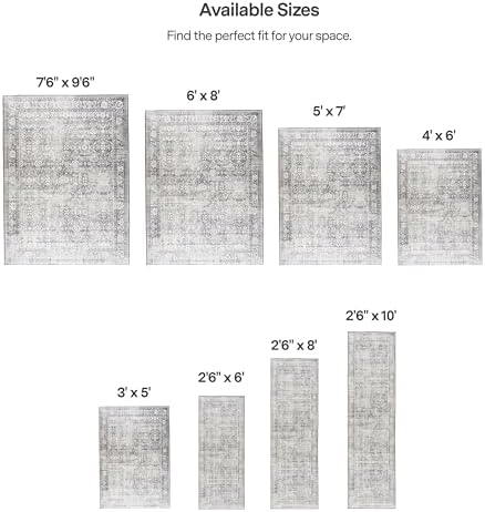 ReaLife Rugs Machine Washable Area Rug - Living Room Bedroom Bathroom Kitchen Entryway Office - Padded Low Pile Stain Resistant Premium - Boho Farmhouse Vintage - Noor - Silver Ivory 7'6" x 9'6" - Image 2