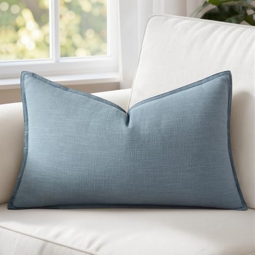 MIULEE Decorative Linen Lumbar Pillow Cover 12x20 Inch Blue Grey by MIULEE