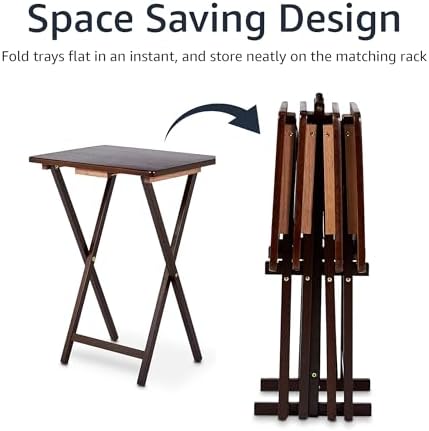 Amazon Basics Portable Foldable TV Tray Table with Storage Rack, Space-Saving Design, Sturdy Wood, 14.6" L x 19" W x 26" H, Espresso, 4-Pack - Image 4