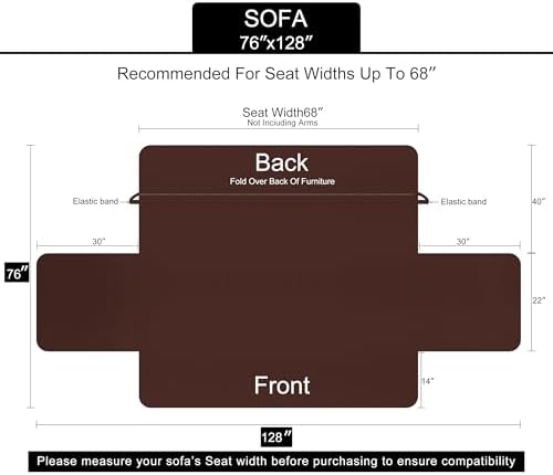 U-NICE HOME Reversible Sofa Cover Couch Cover for Dogs with Elastic Straps Water Repellent Furniture Protector for Pets Couch Cover for 3 Cushion Couch (Sofa, Coffee/Beige) (Pack of 2) - Image 6