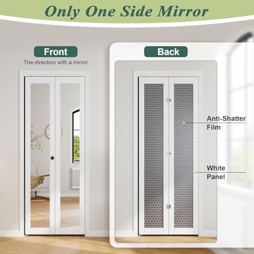 FREDBECK Bifold Doors for 36x80 Opening (Double 18x80),Interior Folding Barn Doors with Mirror and Concealed Hardware Kit Included,PVC Surface, White,for Closet - Image 7