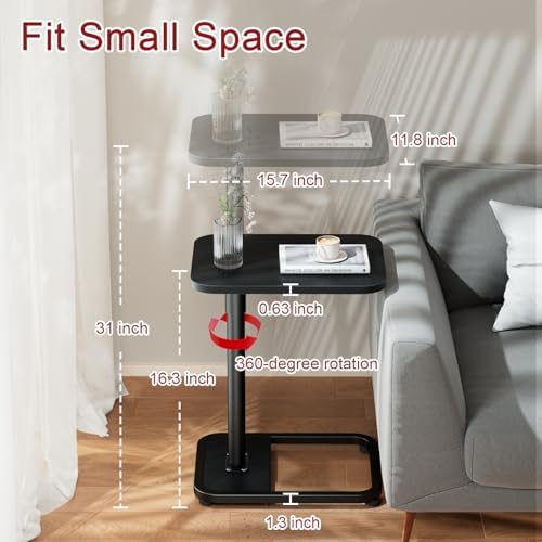 GOYLSER C Shaped Tv Trays Living Room End Table End Stand, Black Minimalist Wooden c Table for Sofa, Height Adjustable Tv Tray Tables Swivel Side Table for Dinner Eating - Image 2