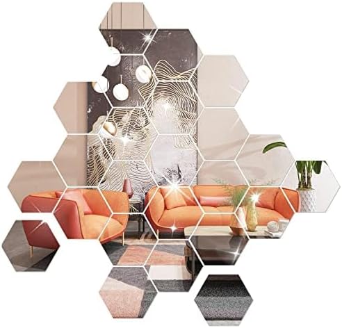 DIY Wall Decals Acrylic Mirror Sticker Set 36 Pcs, Hexagon Mirror Wall Stickers for Living Room Bedroom Decor (Silver) by NAILDOKI