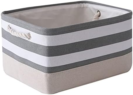 TheWarmHome Storage Basket Fabric Basket with Handles Dog Toy Basket Cloth Storage Bin Shelf Basket Decorative Storage Basket Shoe Basket Gift Basket(Grey&White Stripes-1 Pack,15.7L×11.8W×8.3H) by TheWarmHome