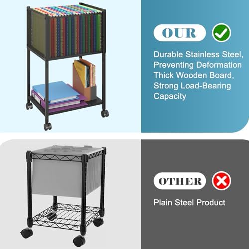 Sbanmao Letter/Legal Rolling File Cart, Narrow Mobile File Cabinet with Wheels Hanging Files, Metal Hanging File Folder Cart File Organizer Under Desk Storage for Home Office, Black - Image 6