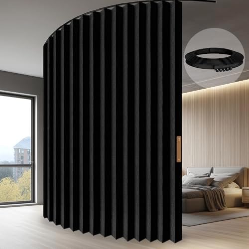 JILRON Accordion-Style Room Divider with Ceiling Track - Foldable Partition Curtain, Easy Installation(Black 180" W x 96" L-Pack of 1) by JILRON