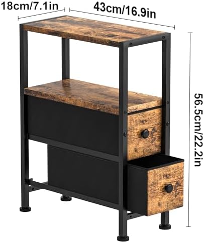 Small Narrow Side Table with Drawers, Skinny End Table for Small Spaces, Slim Nightstand with Storage, sofa bedside Table in Living Room, Bedroom, Study, kitchen and Balcony (Rustic Brown)M-LBZ83B1V1 - Image 3