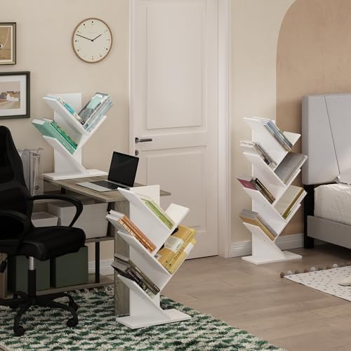 Furinno Tree Book Shelf, 7-Tier Bookshelf with Angled Open Shelf, Tree Bookcase for Room Decor, 8.4 x 15.7 x 39.4, for Organization and Storage, for Living Room, Bedroom, Home Office, White - Image 5